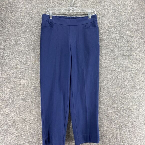 Isaac Mizrahi Dress Pants Women 10 Blue Mid Rise Pull On Pleated Elastic Waist - Picture 3 of 11